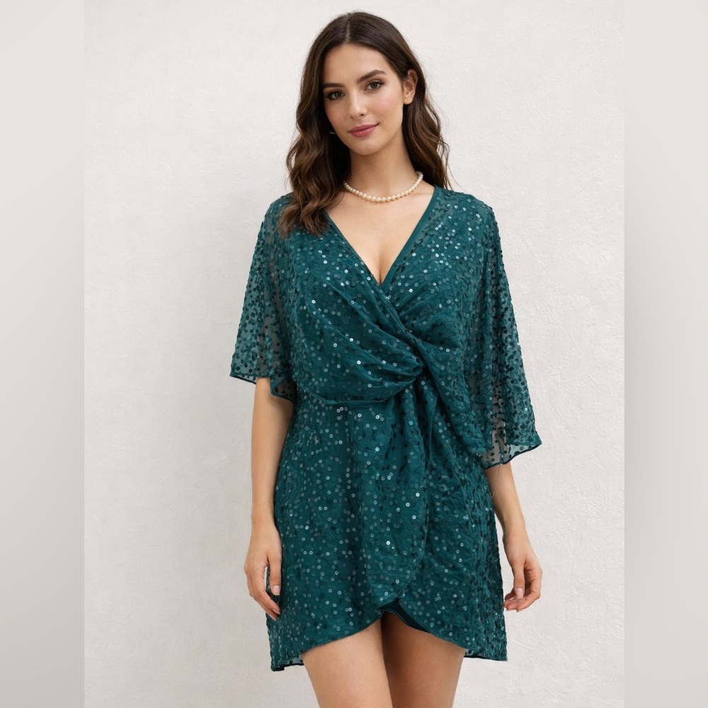 ASOS‎ Women's Green Sparkly Short Dress Size 4